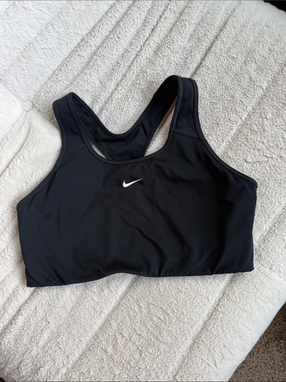 Nike Black Racerback High-Impact Sports Bra with White Swoosh
